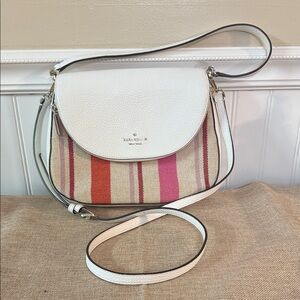 Kate Spade New York Leila Striped Flap ShoulderBag in pink multi/white. Mrsp$399